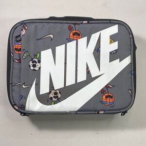 Nike Gray Toiletry Bag with White Logo and Sports Print